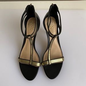 Vince Camuto black and gold leather heels 7.5 excellent condition